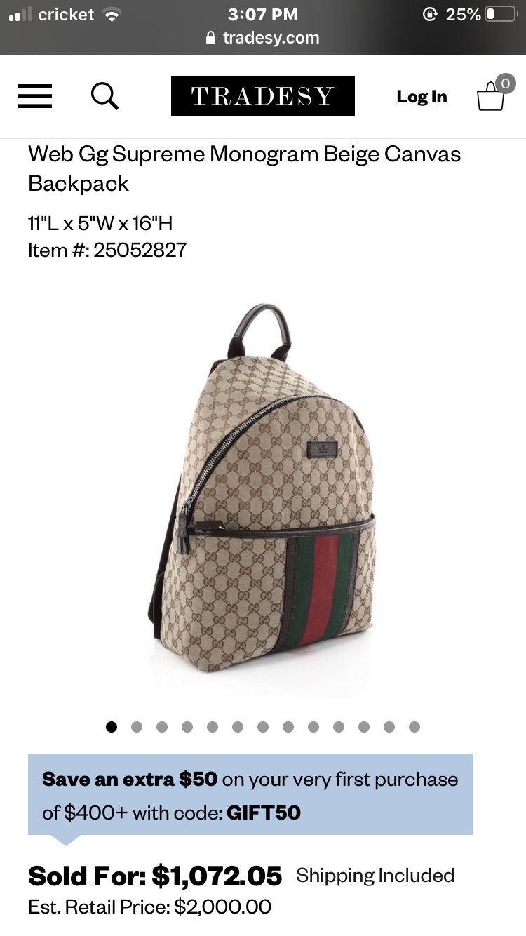 Authentic Gućći Web Canvas Backpack