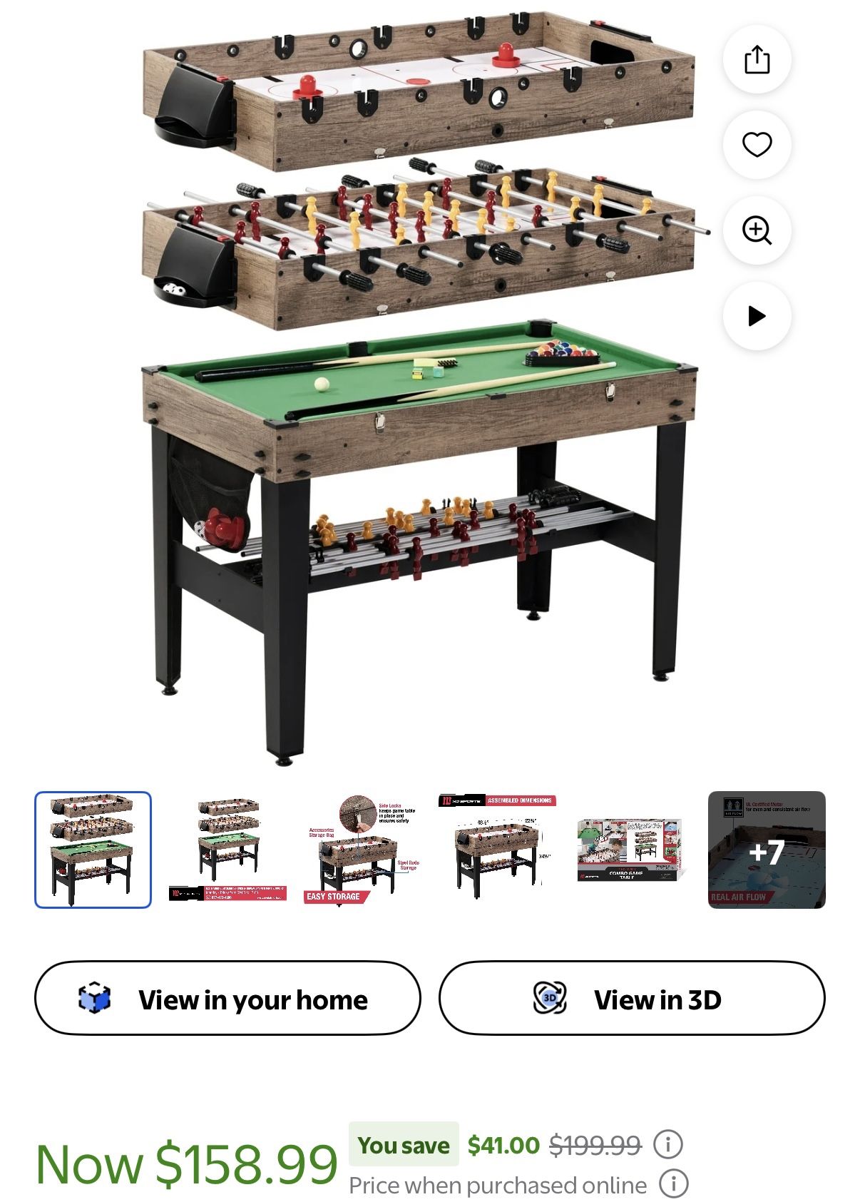 48" 3-in-1 Multi Game, Pool Table, Air Hockey, Foosball Table - NEW