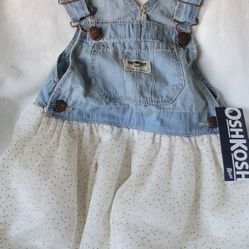 Osh Kosh girls 2T denim and white shirt overalls 