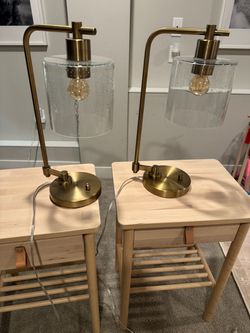 Nightstand lamps with gold metal and glass shades