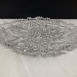 14" Oval "Ice Cream" Serving Tray American Brilliant Period (ABP) Deep Cut Glass Crystal