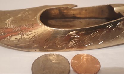 Vintage Brass Metal Shoe Ashtray, Cigarettes, Cigars, Smoking, Home Decor, Table Display, Guest Ashtray, 7" Long, Intricate Design