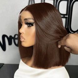 Oxeye Short Bob Wig Straight Bob Wigs Brown Straight Wig Human Hair Wigs 200% 18 Inches Chocolate Brown Lace Wig Glueless Human Hair Wig Transparent