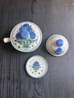 Rare Vintage M.A. Hadley Pottery 3-Pc Set - Blueberry Bouquet