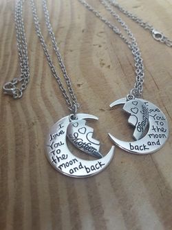 Necklace Set Mother Daughter Mom Family Hearts Love Silver Tone