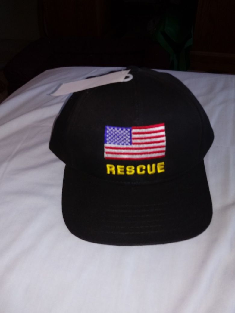 NWT Black"RESCUE" USA MILITARY PATRIOTIC AMERICAN FLAG HAT.