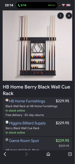 HB Home Berry Black Wall Cue Rack