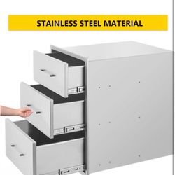 Outdoor Kitchen Drawers Stainless Steel 3-Drawer BBQ Drawer 18" W x 23" H x 21" D Enclosed Built-in Drawer Flush Mount for Outdoor Kitchens & BBQ Isla