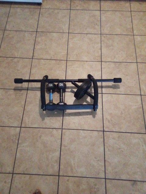 Used Home Gym Bundle – Dumbbells, Pull-Up Bar, Ab Wheel, Scale