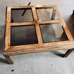 Wood and Smoked Glass Coffee Table