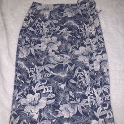 First Issue A Liz Claiborne Company Linen-Blend Wrap Floral Blue White Skirt 