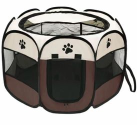 Octagonal Folding Tent for Pets, Scratch Resistant Oxford Fabric, for Cats and Dogs, 360° Ventilation, Brown, L $25