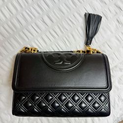 Tory Burch Fleming Black Quilted Leather Convertible Shoulder Bag MEDIUM SIZE