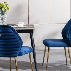 Modern Dining Chair Velvet Side Chairs w/ Barrel Backrest & Metal Legs Navy