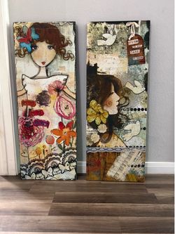 Title  Beautiful Set of 2 Large Vintage/Shabby Chic Wall Art Pieces  Description  Beautiful set of 2 large decorative wall art pieces in a vintage/sha