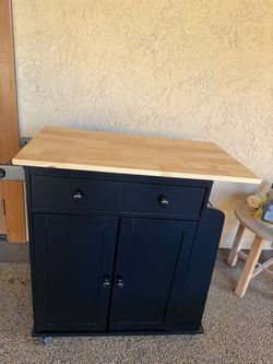 Black Kitchen Island Cart with Wood Top