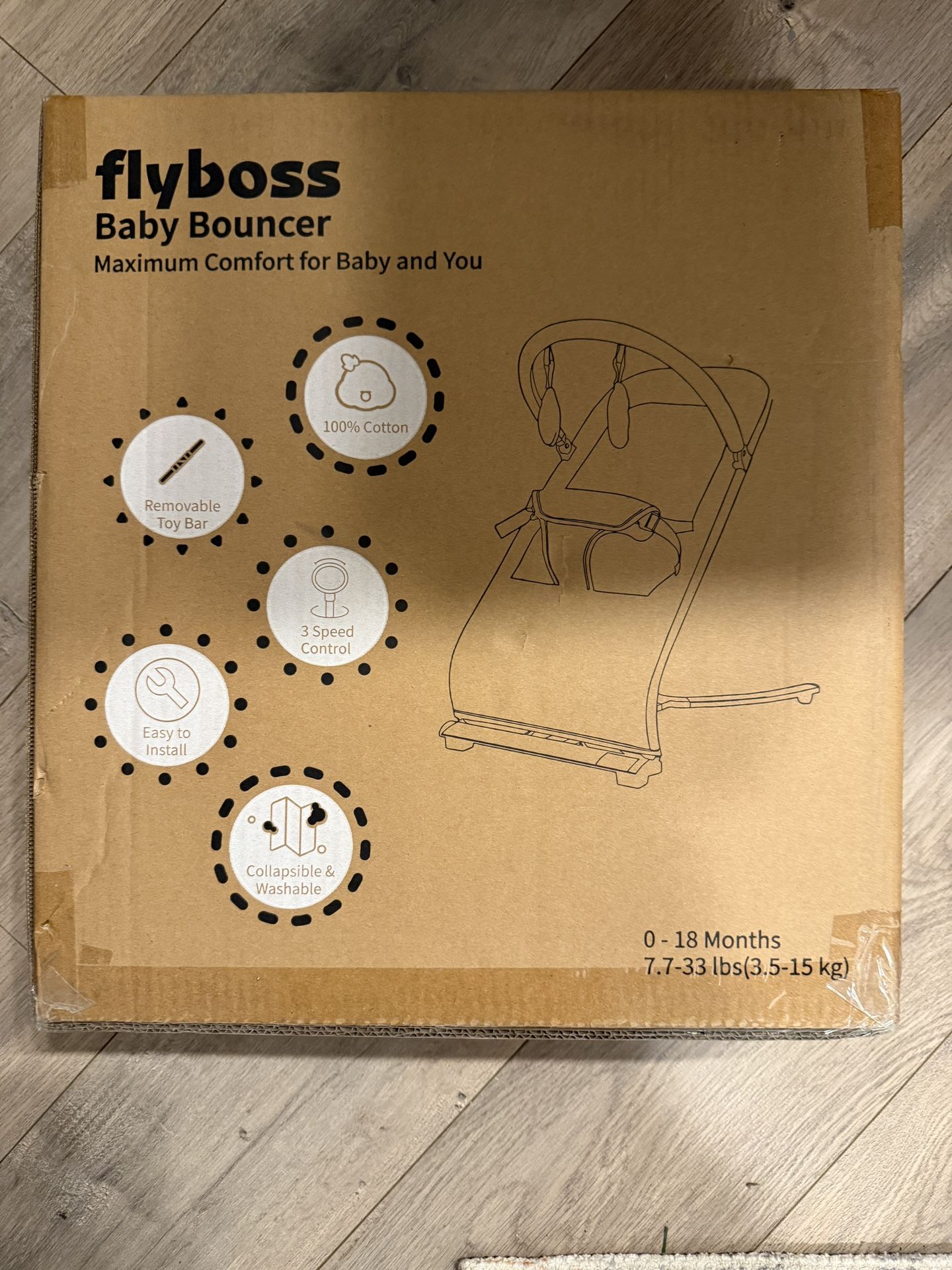 3-in-1 Portable Baby Bouncer / Rocker (Oatmeal Khaki) – New