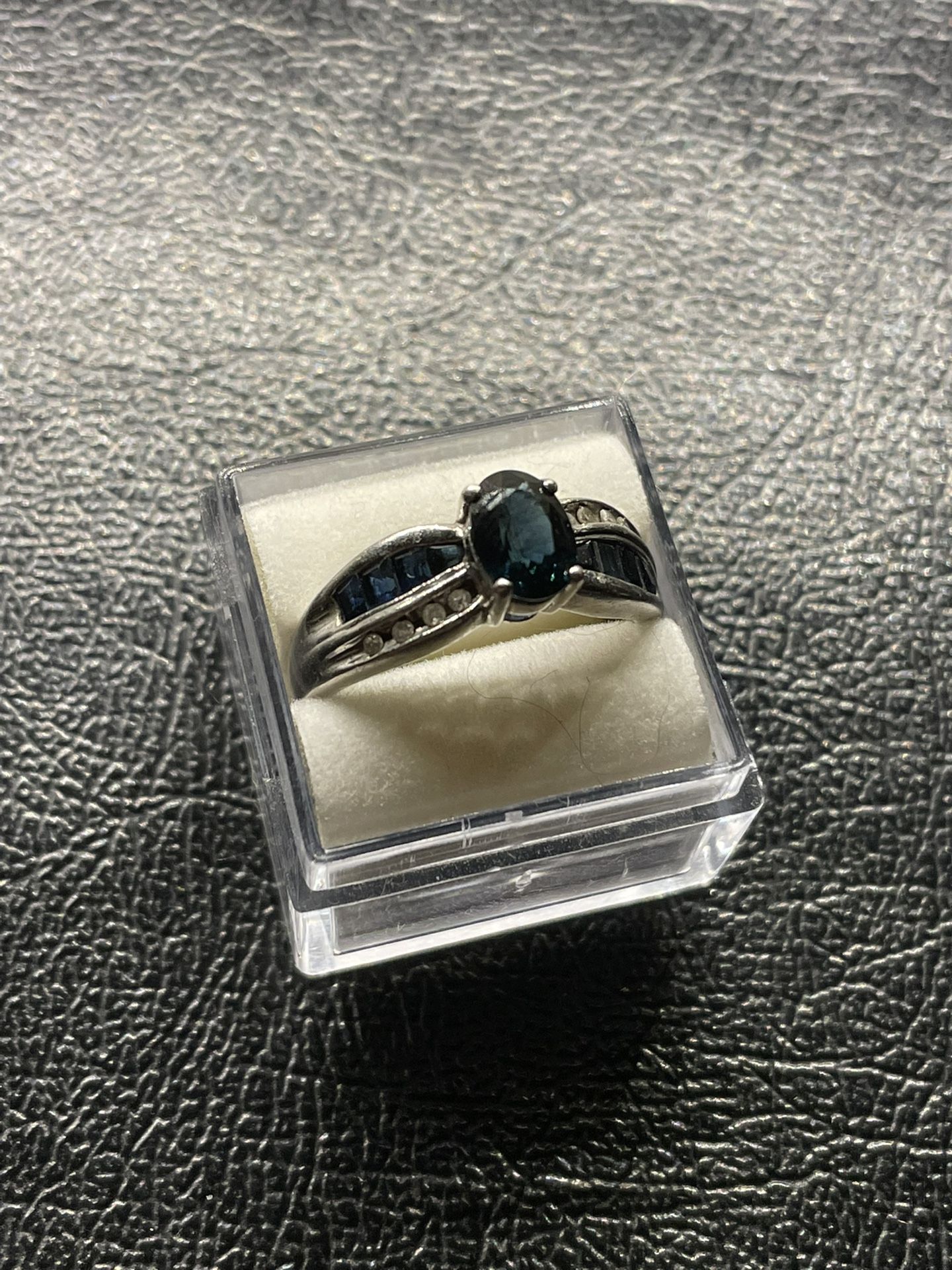 Sapphire, Diamond And Silver Ring.