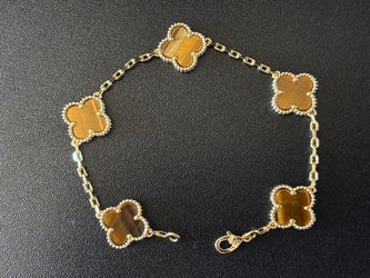 Gold+Tigers-eye Clover Bracelet