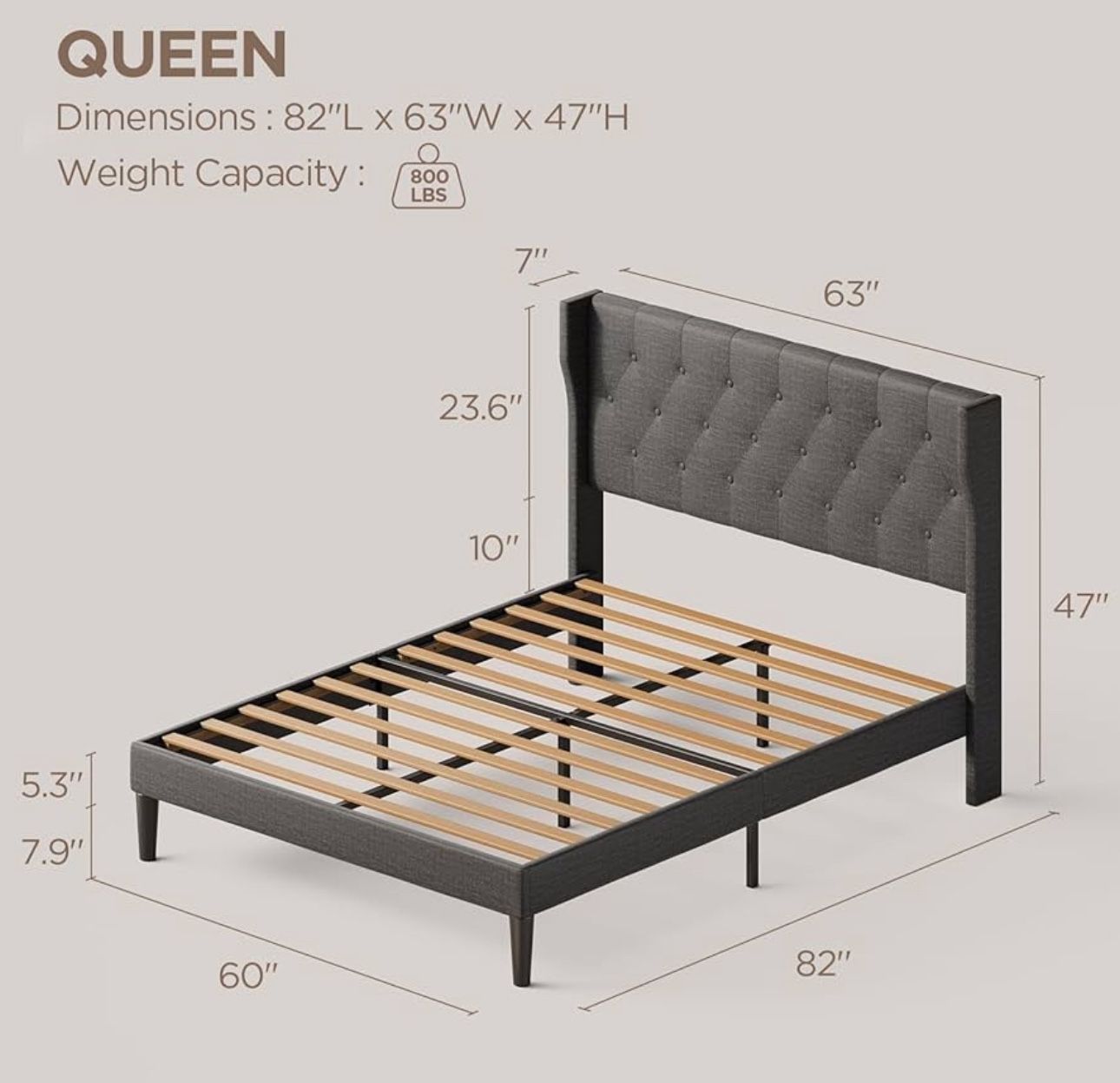 Queen Size Bed Frame with Headboard