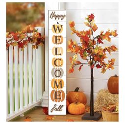 Fall Wooden Porch Sign 47" Autumn Pumpkin Front Door Welcome Sign Vertical Standing Sign For Garden Home Yard Farmhouse Thanksgiving Decor