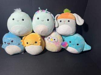 7 Assorted Squishmallows Kelly Toys Plush 5" Shark, Snail, Bunny, Turtle +