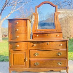 Solid Wood Dresser With Mirror 18”L X 53”W X 50”H 