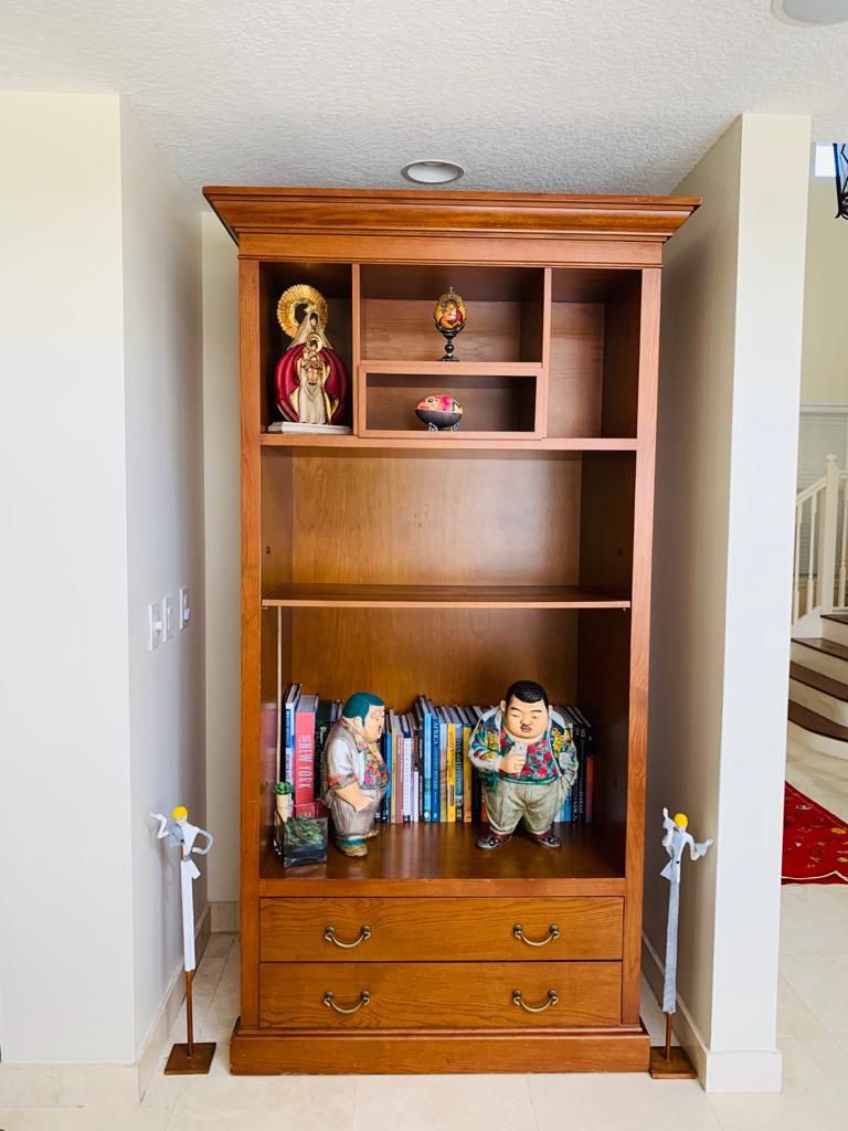 Wooden cupboard with bookshelves