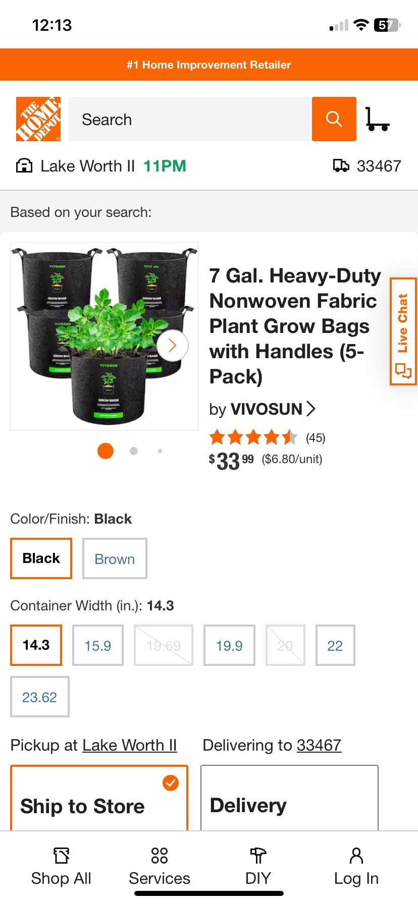 Brand New VIVOSUN Pot Fabric Container 7 Gallon  5 In Package Cash Only Will Not Ship Located Lake Worth Rd N Florida Turnpike 