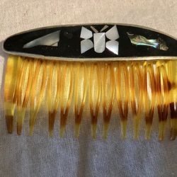 1980s Decorative Hair Comb Mother Of Pearl Butterfly Inlaid Barrette Hair Accessory