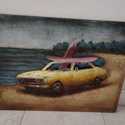 3D Metal Muscle Car Surfer Beach Wall Artwork Decor Camaro