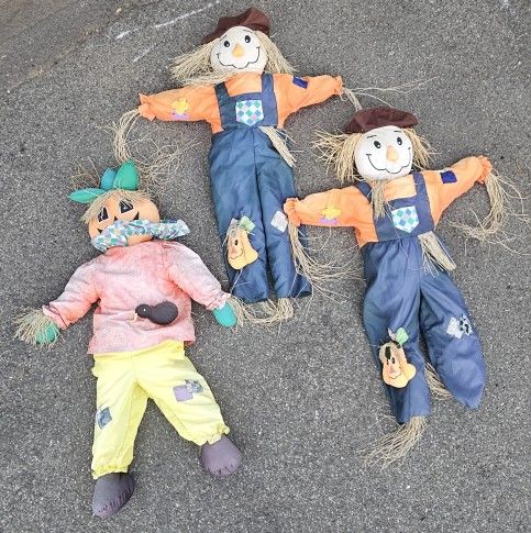(3) 4"Ft Tall Scarecrow & Pumpkin Man Outdoor Decor