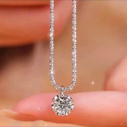 Solitaire Moissonaite Diamond Necklace 1CT