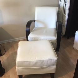 Vegan (faux) Leather White Arm Chair And Ottoman