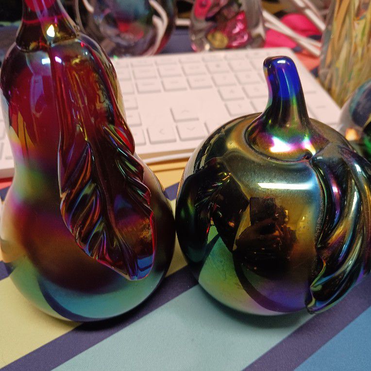2 Paperweights Carnival Glass.