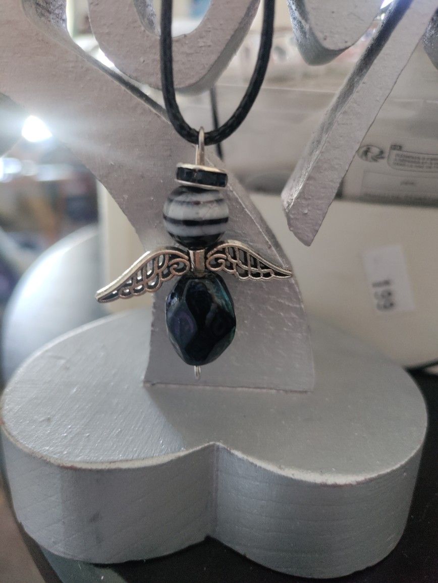 Angel Necklace On Black Chain