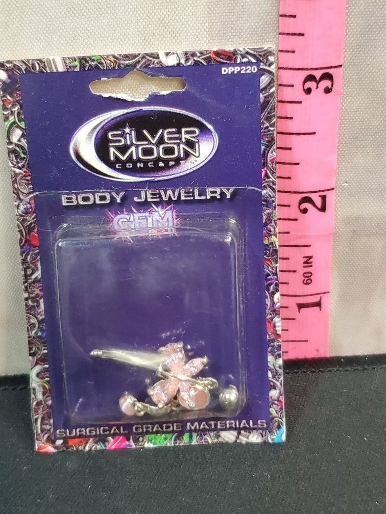 @CHV. SILVER MOON BODY JEWELRY BELLY BUTTON NAVEL RING GEM BUTTERFLY FLAIL STYLE