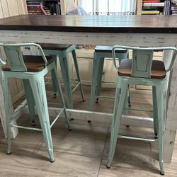 Solid Wood Rustic Bar Table W/4 Bar Stools  Counter Height 
