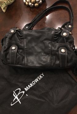Black Leather Branded Bmakowsky Purse