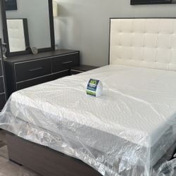 5PC QUEEN SIZE BEDROOM SET W/ MATTRESS 