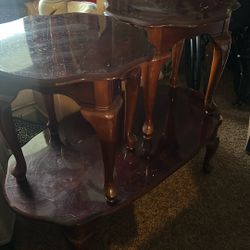 3 Pc Coffee Table And Side Table Set Laquered Cherry Wood