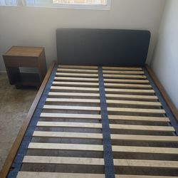 Thuma Queen Bed Frame Real Walnut + Nightstand – Minimalist Solid Wood