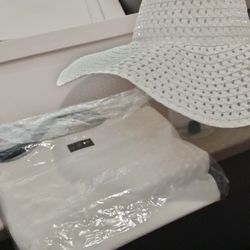 New White Straw Hat W/ A White Canvas New York Co.  Handbag 