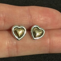 James Avery Retired 14k Gold & Silver True Heart Posts Earrings