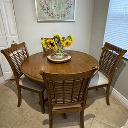 42” Round Wood Table And 4 Chairs