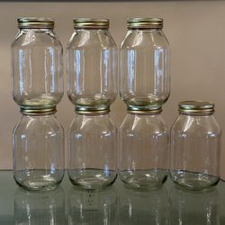 7 Very clean Large 32 Oz glass Stackable Fermentation Fermenting  canning and storage jars