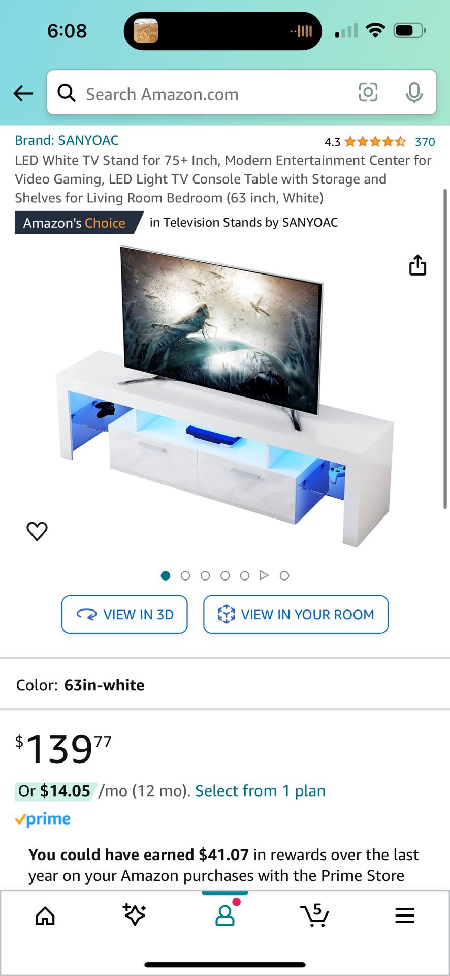 LED White TV Stand for 75+ Inch, Modern Entertainment Center for Video Gaming, LED Light TV Console Table with Storage and Shelves for Living Room Bed