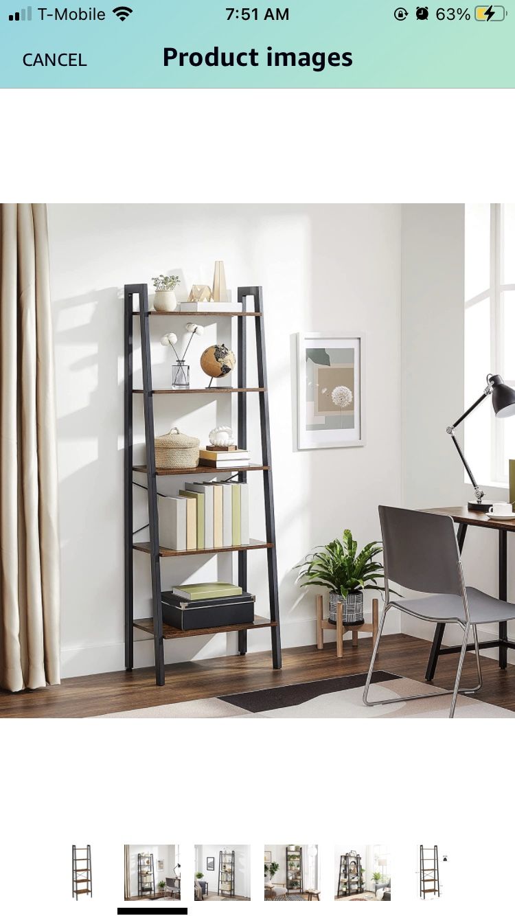 Brand New 5-Tier Bookshelf, Industrial Bookcase and Storage Rack, Wood Look Accent Furniture with Metal Frame, 22.1 x 13.3 x 67.7 Inches, Rustic 