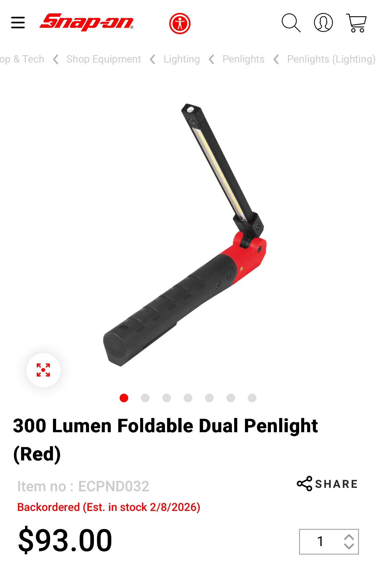 Snap On 300 Lumen Foldable Dual Penlight