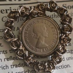 Vintage Heart Shaped Pendant w 1955 Regina Elizabeth 6 Pence UK Coin Jewelry